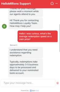 Hello Millions Customer Support Chat